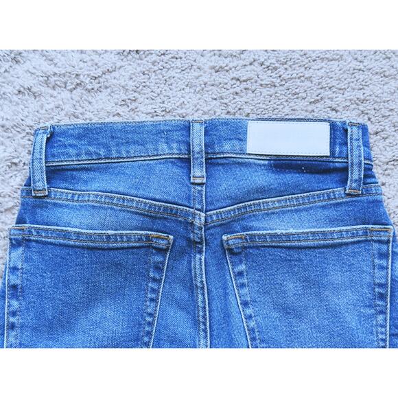 Re/Done 90s High Rise Ankle Crop Jeans Blue Dusty Destroy Size 24 - Picture 9 of 9